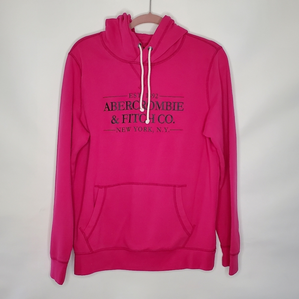 Abercrombie & Fitch Spell Out Hoodie Size S Pink Pullover Oversized Y2K Pocket